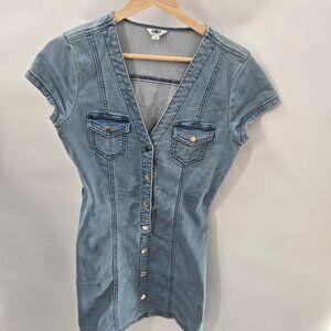 GBG Los Angeles Guess Blue Denim Buttoned Mini Dress Size XS